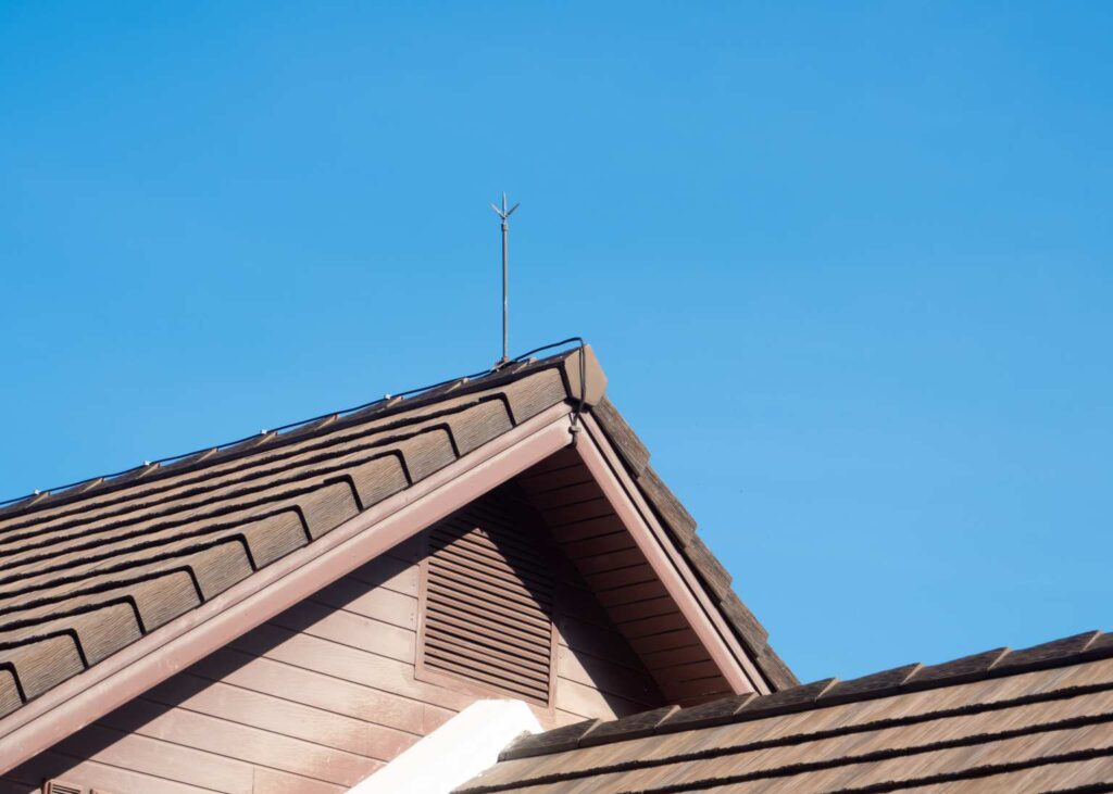 Lightning rod installed on residential rooftop in Dedham, MA