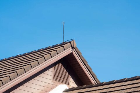 Lightning rod installed on residential rooftop in Dedham, MA